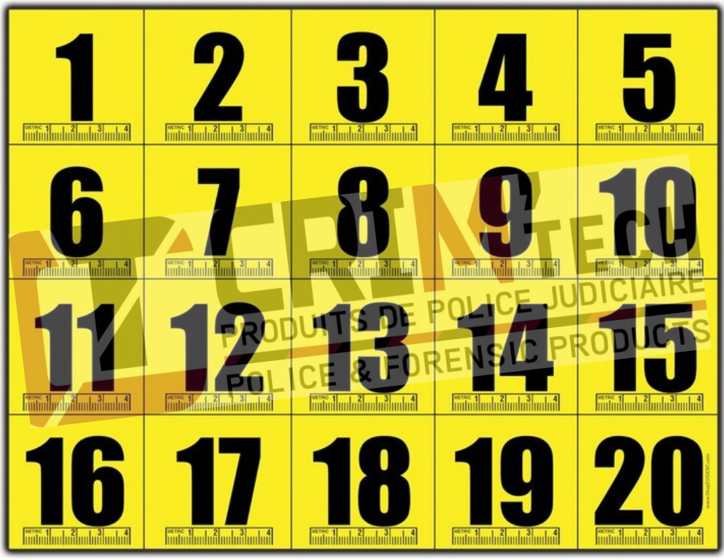 Planches de chiffres jaunes 1 à 20 + règle de 4cm (x20)