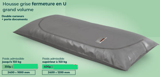 Housse mortuaire adulte XL- Gris - Fermeture en U - 110X240cm - 400 µ