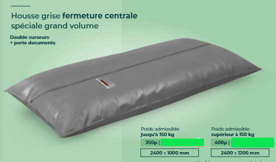 Housse mortuaire adulte XL - Gris - Fermeture droite - 110X240cm - 400µ