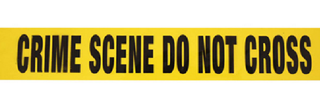 Rubalise sérigraphiée en anglais "CRIME SCENE DO NOT CROSS" 7.5cmX300m - Plastique jaune écritures noires